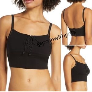 Free People NWT She’s Fancy Brami Bralette Camisole Lace Up Front Black XS New